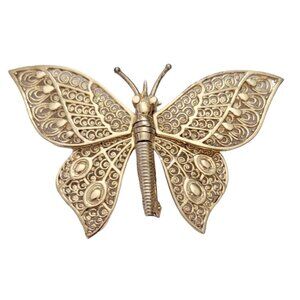 Germany Sterling Silver Articulated Gold Vermeil Butterfly Brooch Pin Signed L50